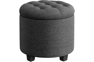 SONGMICS Puff Almacenahe, Banco de Almacenamiento, 45 x 45 x 44,5 cm, Reposapiés con Patas, Tejido con Aspecto de Lino, Carga hasta 150 kg, para Salón, Dormitorio, Gris Oscuro LOM011G01V1