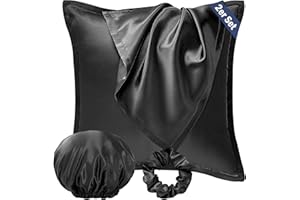 ‎SEIWOHL Seiwohl Satin Kissenbezug 80x80 2er Set, Weich wie Seidenkissenbezug Silk Pillowcase, Vegane Seide Kopfkissenbezug Kissenhülle Haarschutz für die Nacht mit Haargummi und Haarhaube, Schwarz
