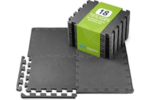 ZENONE SPORTS ZenProtect 18 Tapis de Protection de Sol I Dalles en Mousse sans BPA + Bordures | Matelas Puzzle pour matériel Fitness, Gym, Musculation I Dalle pour Salle de Sport, Garage I 30 x 30 x 1cm