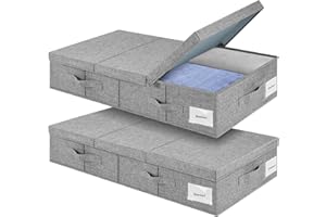 Eurhomewit Unterbett Aufbewahrungsbox, Faltbar Unterbett Aufbewahrung, 2 Stück Unterbettkommode mit 3 Griffen, Bettkasten Aufbewahrung für Kleidung/Decke/Spielzeug, Unterbettbox mit Deckel-Grau