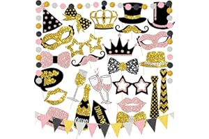 ‎YBWANLI YBwanli Silvester Foto Requisiten 2024,deko Silvester Party,Contains Black, Gold, Silver, pink Glitter Banners and Garlands, a Classic Combination of Multiple Elements
