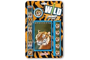Wild Stationery Set - Tigre de Deluxebase. Ces Kits de Fournitures Scolaires Amusants comprennent 2 Crayons, Une Gomme, Un Taille-Crayon, Une règle et Un Cahier, Ensemble de Papeterie