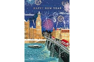 LULIZZIE The Almanac Gallery Artistic 'Happy New Year' Greeting Card - 'Fireworks Over London' - Big Ben and River Thames - For Him/Her/Special Couple