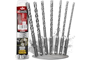 Iron Hand Germany - SDS Plus Bohrer 7er Set - 5mm, 6mm, 6mm, 8mm, 8mm, 10mm, 12mm - Betonbohrer, Hammerbohrer für Stahlbeton, Beton, Mauerwerk - 4 Vollhartmetall Schneiden - robust, langlebig