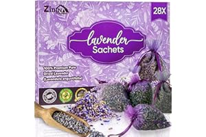 ZIDINA Lavender Bags for Wardrobes 28 Pack - Dried Lavender Sachets for Freshness - Natural Wardrobe Fresheners & Moth Repellent for Drawers, Cabinets, Clothes, Linens, Storage- Scented Drawer Sachets