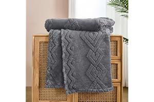 GUCHUANG BEDDING Guchuang Jacquard Fleece Throw Blanket, Dark Grey Boho Blanket for Couch, Super Soft Fuzzy Plush Decorative Thick Warm Bed Throws for Sofa Couch Travel All Season Use, Double 150x200cm