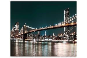 murando Carta da parati New York City 450x315 cm Fotomurali in TNT Murale alla moda Decorazione da Muro XXL Poster Gigante Design Carta per pareti Brooklyn Ponte notturno Architettura d-B-10002-a-a