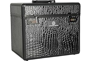 Imperial Riding Shiny Putzbox, Putzkoffer mit Zahlenschloss, verstellbare Fächer, Aufbewahrungsbox für Putzzeug, mit Spiegel im Deckel, hochwertiger Putzkasten, 38x28x32cm, Schwarz Croco