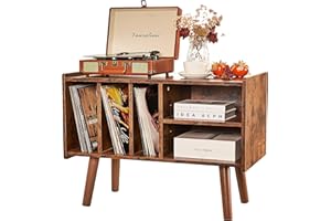 LKKRO Supporto per giradischi con contenitore in vinile, può contenere fino a 136 kg, grande armadietto da tavolo per giradischi con supporto in vinile, supporto girevole in legno, per camera da letto e