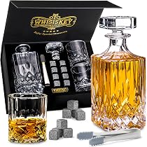 WHISISKEY Carafe à Whisky 700ml Luxueuse - Coffret Cadeau Homme Avec 2 Verres, 4 Pierres à Whisky Et Accessoires - Idée Noël Parfaite