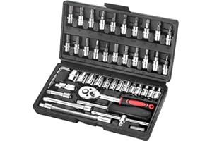 Wopeite 46 Piezas Juego de Llaves de Vaso 1/4" Adaptador Cromo Vanadio para el coche de bricolaje