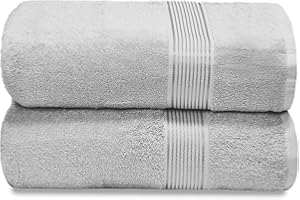 GLAMBURG Baumwolle 2er-Pack übergroße Badetücher 100 x 150 cm, große Badetücher, Ultra saugfähig, kompakt, schnell trocknend und leicht, Hellgrau