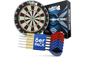 DartPro – DAS ORIGINAL – darttavla med pilar – professionell stjärnarttavla av högsta kvalitet sisal – darttavla inkl. monteringssats – dartskiva med 6 gratis dartpilar