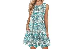 WNEEDU Damen lässig Sommerkleid Ärmelloses Tank Strandkleider T-Shirt Kleid mit Taschen