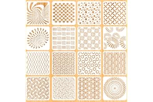 WOFEU 16Piece Drawing Painting Stencils Set, Stencil for Crafts Reusable Painting Template Stencils, Plastic Painting Stencils for Painting on Wood, Furniture Wall Home Decor DIY Scrapbooking-6x6inch