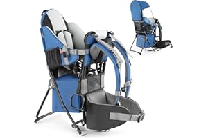 besrey Klevin Sac à dos de randonnée pour bébé avec siège de sécurité à 3 hauteurs, sangles réglables et ceinture de taille, cadre pliable, léger, grande capacité, bleu