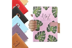 EVELAY Rubrica telefonica con indice dalla A alla Z, formato A5, con copertina rigida e penna, per casa, ufficio, lavoro, rosa con motivo con foglie (lingua italiana non garantita)