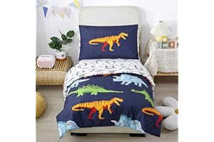 STYHO Cartoon Dinosaur Print Duvet Cover Sets Dark Blue Animal Pattern Quilt Bed Cover Reversible Single Size Bedroom Collection for Boys Children Kids