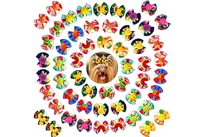 Mruq pet 50pcs Summer Small Dog Hair Bows, Bulk Fruit Dog Bows with Rubber Bands, Mix Dainty Pretty Pet Dog Grooming Hair Bows, Handmade Multicolor Dog Bows for Puppy Dog Hair Accessories (A311-50)