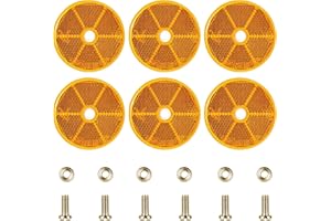 AYBUY 6Pcs Yellow Round Reflectors, Ø60mm, Screw on Driveway Trailer Reflectors for Gate Post Fence Cat’s Eye Caravan Vehicles Roads Mailboxes Tunnels