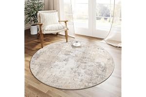 HUGEAR Modern Rund Matta 120cm Beige Grå Halkfri Tvättbar Mattor