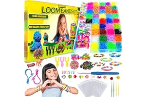 Loomartic 6000+Elastic Rubber Loom Bands Kit Premium Quality Loom Bands Kits for Girls in 20 Multi Colors with Bracelet Beads for Friendship Bracelet Making kit for Girls and Birthday Gifts for Kids