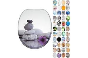 Sanilo Abattant WC frein de chute, Grande sélection de lunettes de toilette avec abaissement automatique, Fixation facile (Pierres d'énergie)