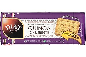 DIAT Radisson - Galletas Integrales con Quinoa Crujiente | Fuente de Fibra | Galletas sin Huevo y sin Lactosa | Galletas Veganas con Quinoa | Bajas en Grasas Saturadas