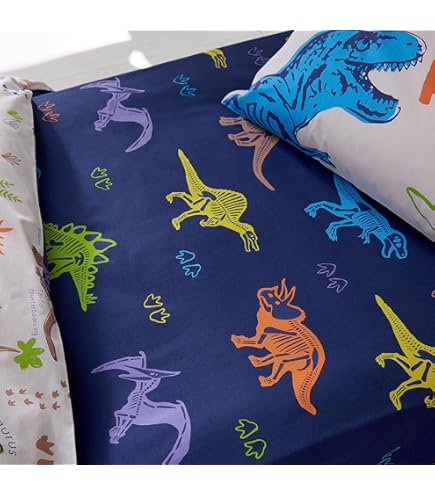 Catherine Lansfield Set Copripiumino Matrimoniale Reversibile Con Federe, Motivo: Dinosauri Preistorici, Colore: Naturale