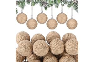 Syhood 18 Pcs 1.57 Inches Christmas Ball Ornaments Boho Farmhouse Jute Rope Hanging Balls Burlap Neutral Rustic Ornaments for Xmas Tree Holiday Wreath Garland Wedding Home