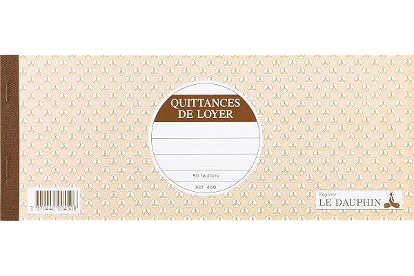 Le Dauphin Carnets à souche Quittance de loyer Format 11x27,5 50 feuillets
