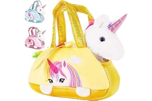 BRUBAKER Peluche de Unicornio Arco Iris en el Bolso - 20 cm - Peluche en un maletín de Transporte - Amarillo