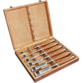 EZARC Set of 6 Chisels for Wood, Chrome-Vanadium Steel and Wooden Handle with Wooden Case