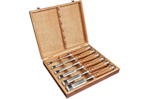 EZARC Set di Scalpelli per Legno Professionali, Set di 6 Scalpelli con Custodia in Legno Per Intaglio del Legno, Carpenteria, Rifilatura dei Bordi