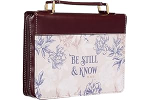 Christian Art Gifts Faux Leather Fashion Bible Cover - Be Still and Know - Psalm 46:10 Inspirational Bible Verse, Neutral Floral, Brown/Beige, Medium