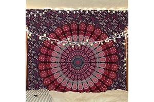 Bless International Indian hippie Bohemian Psychedelic Peacock Mandala Wall hanging Bedding Tapestry (Purple Pink, Medium (54x60Inches)(137x152cms))