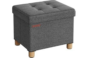 SONGMICS Cassapanca, Pouf Contenitore Piccolo, Poggiapiedi Pieghevole da 32 x 40 cm, Ottomano con Stoccaggio, Regge fino a 300 kg, per Soggiorno, Camera da Letto, Dormitorio, Grigio Ardesia LSF012G11