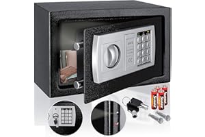 KESSER® Elektr. Tresor | 31x20x20cm | LED-Anzeige | Elektronischer Safe | Doppelbolzenverriegelung | Wandtresor | Montagematerial | Möbeltresor | Innenbeleuchtung, Panzerschrank Zahlenschloss Schwarz