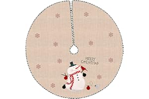 Esportic Weihnachtsbaum Rock, Tannenbaum Decke, Christbaumdecke Rund, Baumdecke Weihnachtsbaum, 108cm Retro Christbaumdecke mit Schneeflocken aus Leinen, für Neujahr Weihnachtsbaum Boden Party Dekor