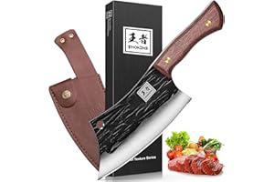 ENOKING Mannaia da Cucina, Mannaia Macellaio Professionale 16cm, Coltello per Carne con Design Full Tang, Forgiato a Mano per Cucine Domestiche e Ristoranti