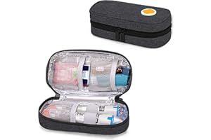CURMIO Insulated Epipen Carrying Case, Portable Medicine Supplies Bag for 2 EpiPen, Auvi-Q, Syringes, Vials, Nasal Spray, Home and Travel, Black (Patented Design)