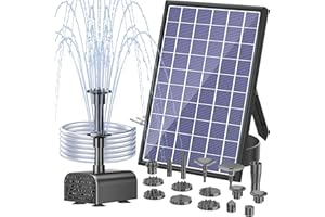 POPOSOAP Solar Water Fountain Pump with 3000mAh Battery, 7W Solar Bird Bath Fountain Pump with 16.64Ft Cable, 10 Nozzles & PVC Tubing, Solar Water Pump for Bird Bath Garden Fish Tank Pond Yard