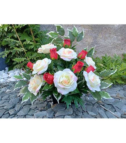 Composition Fleurs Artificielles Lestées Ciment - 70cm De Hauteur, Jardinière Incluse