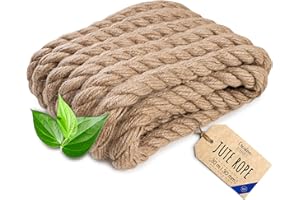 Creative Deco Thick Heavy Duty Jute Rope Natural Brown | 30mx30mm | Twisted Hemp Rope | Personalisation Every 5m | Twine Decking Rope Cord Cat Arts Crafts Garden Hammock Swing | Strong Durable String