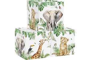 Clastyle 3 pcs Jungle Animals Cube Storage Unit Boxes Palms Leaf Storage Baskets for Shelves Women Girls Nursery Hamper Basket Book Clothes Toy Box Organizer,Lion,11.8x11.8x11.8 in