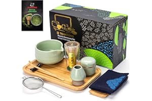 ‎TEANAGOO TEANAGOO Japoński zestaw do herbaty, zestaw do trzepaczki matcha, miska do matcha bambusowa trzepaczka do matcha (Chasen), miarka (chashaku), uchwyt na trzepaczkę matcha, zestaw do robienia herbaty
