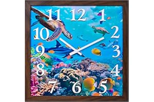 ‎JOMPARIS Dekorative Wanduhr für drinnen und draußen, nicht tickend, geräuschlos, Küste, nautische blaue Ozeanuhr für Terrasse, Pool, Garten, Zuhause, Küche, Schlafzimmer (35,6 cm Unterwasserwelt)