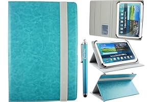 Emartbuy Universal 10-11.5 Inch Turquoise Multi Angle Folio Wallet Case Cover With Card Slots Grey Elastic Strap and Stylus Pen Compatible With Selected Devices Listed Below