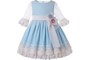 Ju petitpop Trajes Azul Encaje de Tutú de Primavera Encantador para Niñas Ropa de Princesa Informal Elegante Vestidos