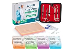 Suture Practice Kit by Medical Creations - HD Videos with a Surgeon and Advanced Ebook Training Guide - Reusable Suturing Pad with Tool Kit